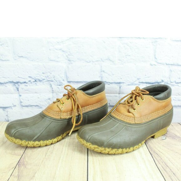 LL Bean Brown Leather Lace Up Unlined Gumshoes Ankle Duck Boots Size 7 M - Picture 2 of 10